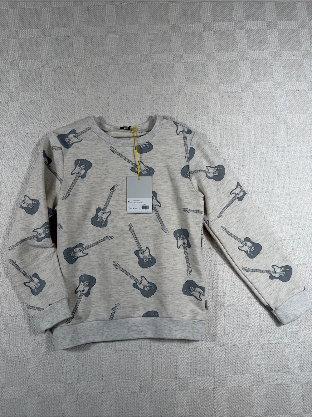 NWT Paul Smith Junior Boys 7 Guitar Print Gray Sweatshirt